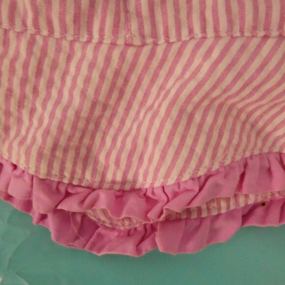 Unbranded | OS one size | Pink Striped Sun Hat | Ruffle Brim | Velcro Chin Strap - Picture 9 of 10